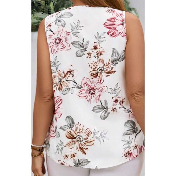 Emory Rose Pleated Tank Top Size XL Sleeveless Blouse Floral  Asymmetrical Light - Picture 5 of 14